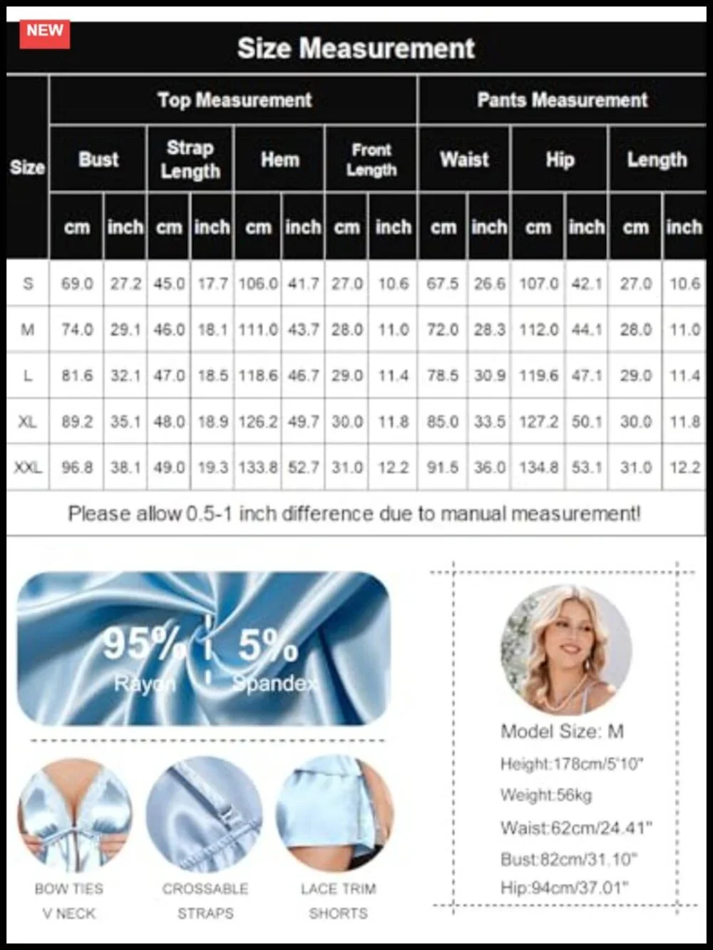 Women's Satin Pajama Set Lace Cami and Shorts Sexy Sleepwear